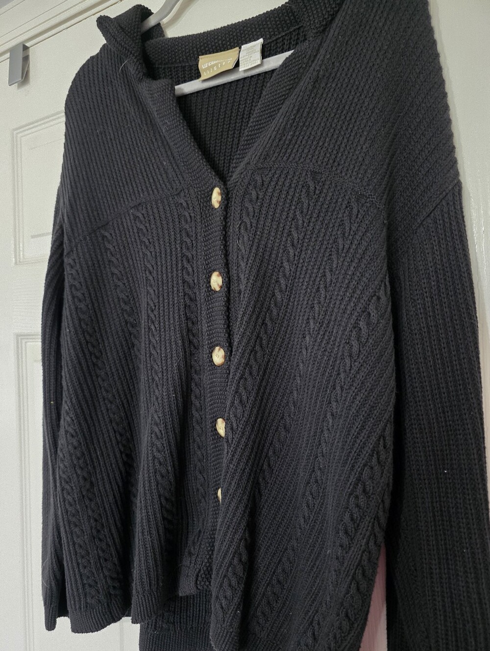 Vintage Liz Claiborne Womens Black Buttondown Collared Cardigan Size Large